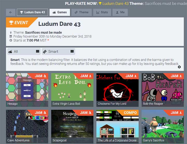 Front page of Ludum Dare Game Jam 43